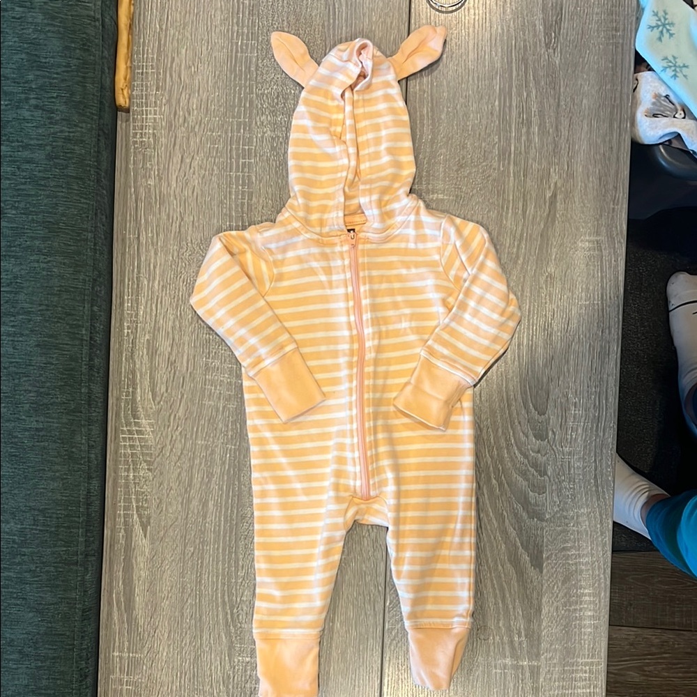 Tea Collection Peach and White Striped Footies with Hood